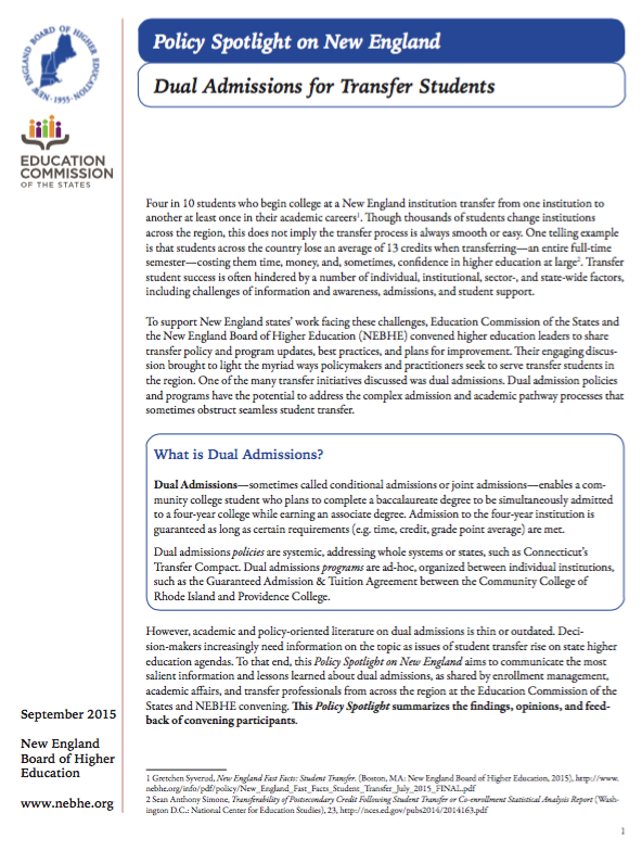 Policy Spotlight Dual Admissions Sept 2015 Cover